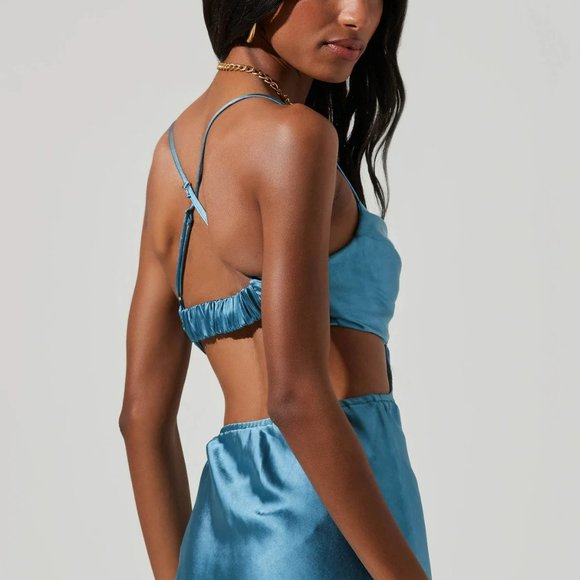 Astr The Label - Collette Satin Cutout Midi Dress - Color: Slate Blue - Picture 3 of 14